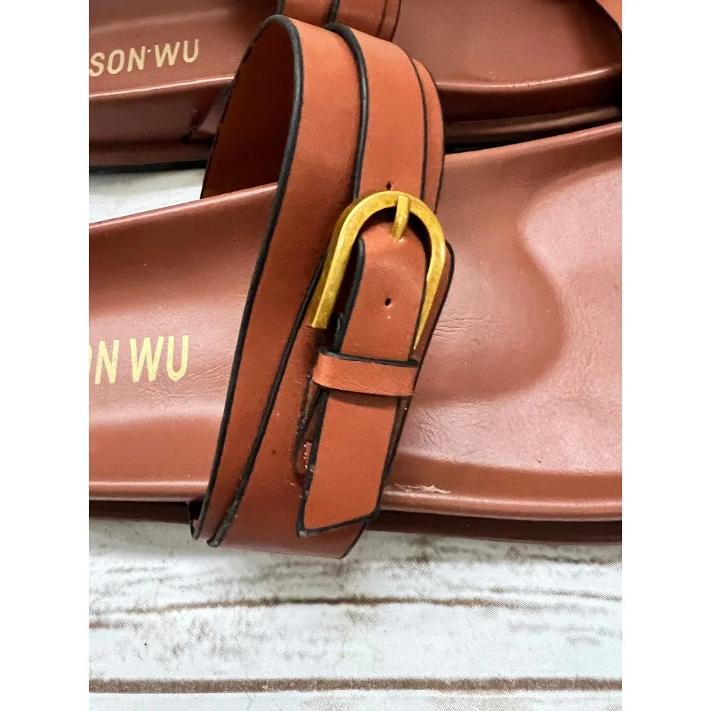 Jason Wu Slide Sandals Cognac Brown Double Buckle Strap 9.5